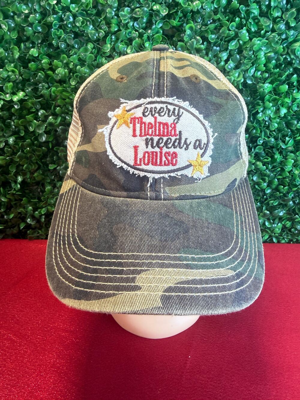 Every Thelma Needs A Louise Camouflage Trucker Hat Distressed Camo Snapback Cap